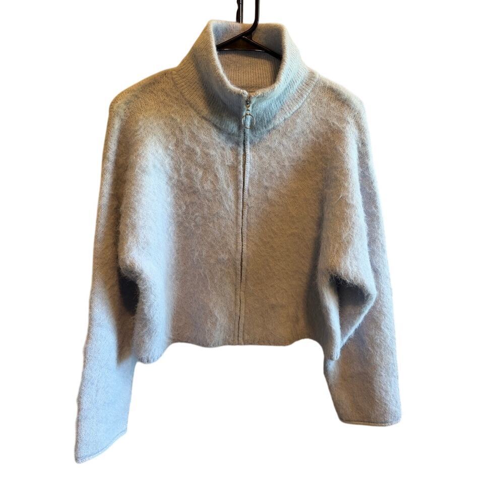 Wild Fable Light Blue Fuzzy Cropped Sweater Full Zip Closure Silver Pull XXS - Picture 2 of 13